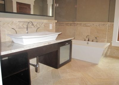 Old Town East - Wall Mount Bathroom Cabinets, Vessel Sink, and Free Standing Tub
